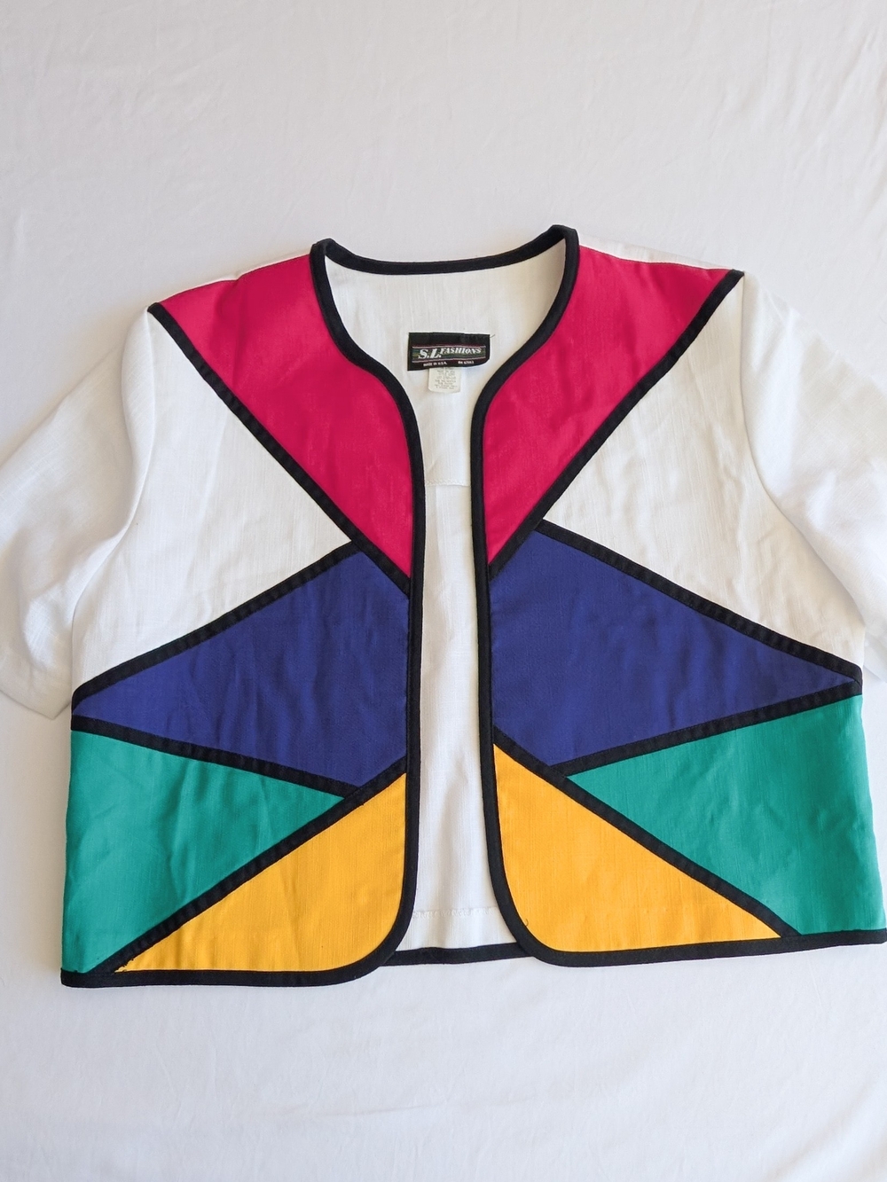 Vtg 90s Streetwear Womens 18 Rayon Gabardine Color Block Open Blazer Jacket USA